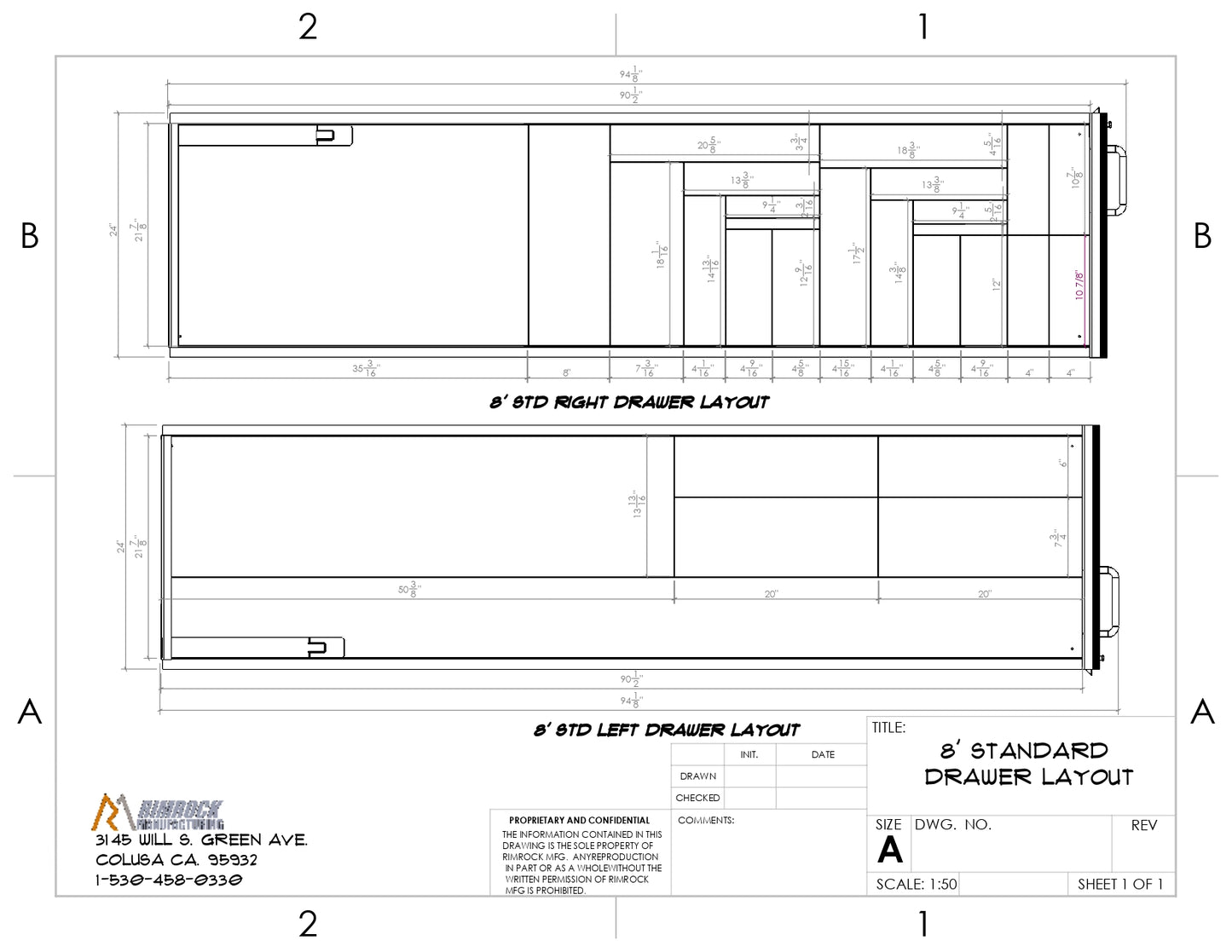 8‑drawer truck bed storage system layout diagram.