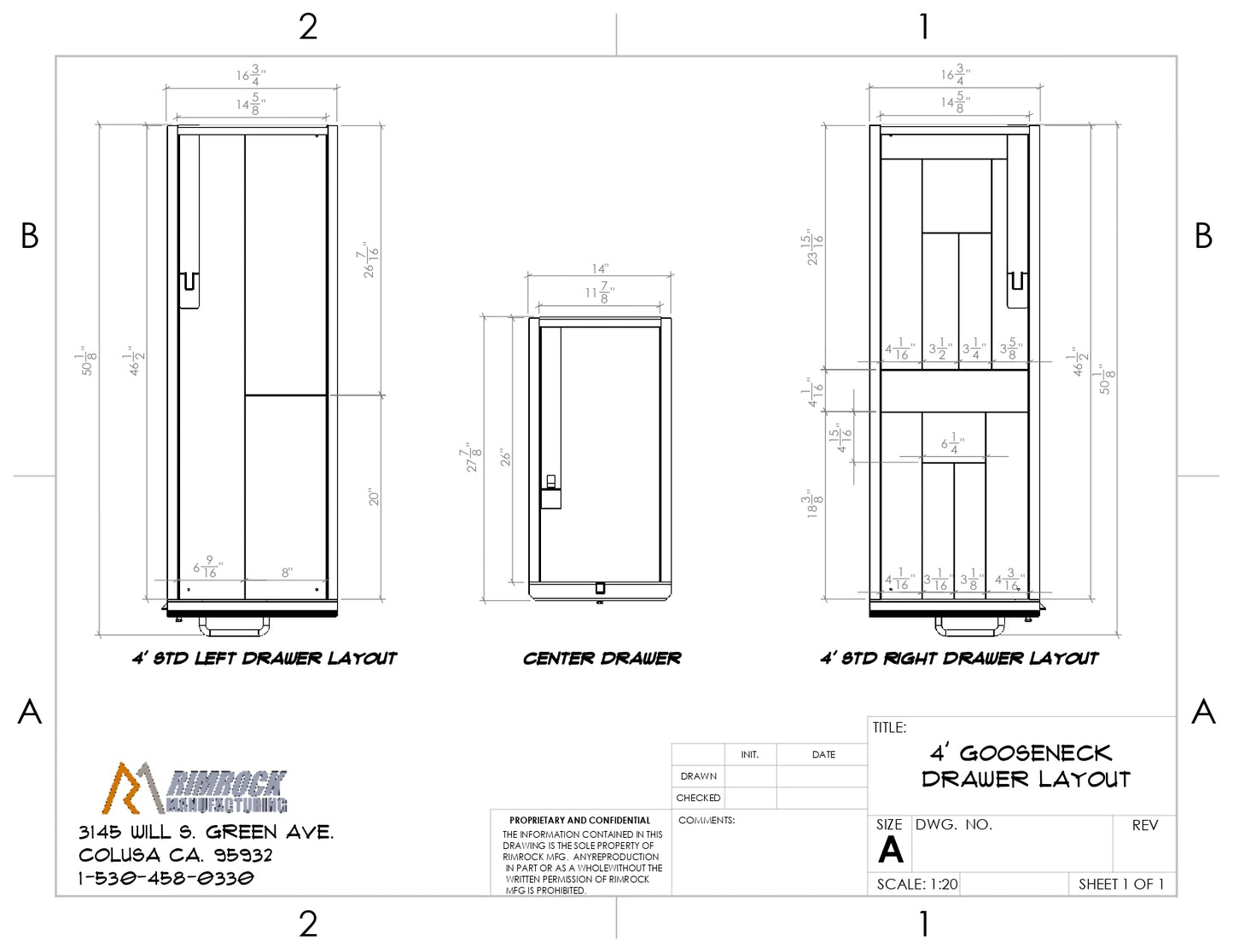 Labeled layout diagram showing drawer configuration and measurements for a truck bed storage system.