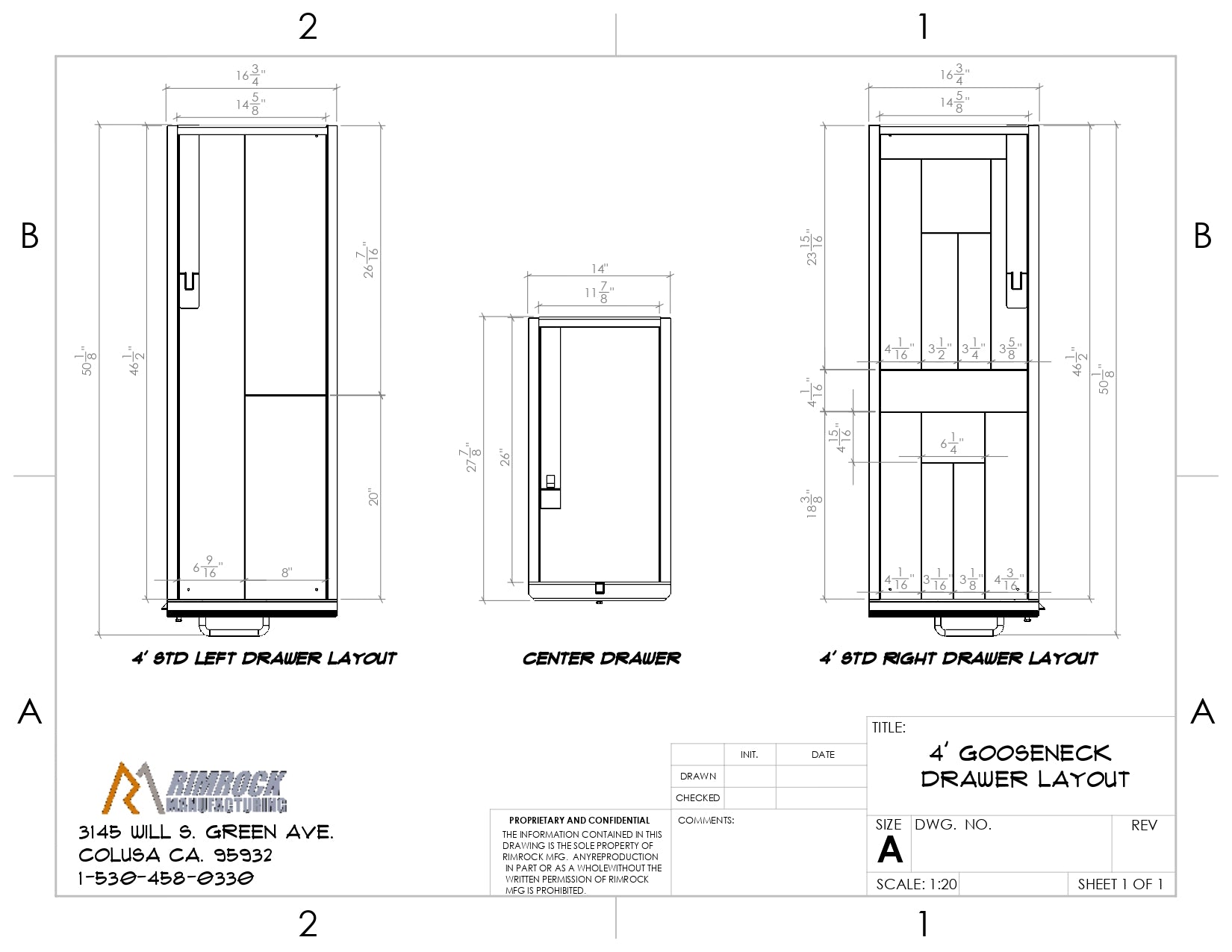 Labeled layout diagram showing drawer configuration and measurements for a truck bed storage system.