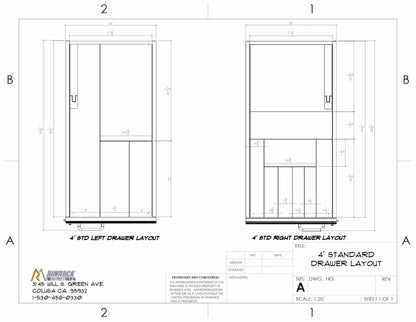 4‑foot standard truck bed drawer layout diagram.