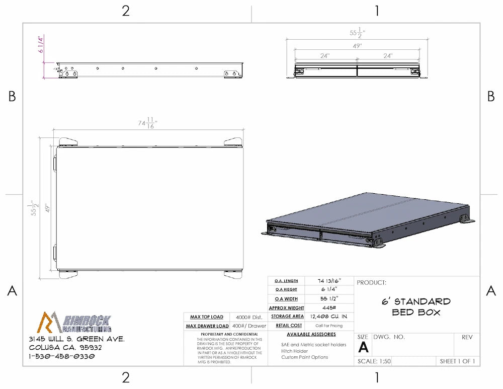 6‑ standard drawer truck bed storage layout diagram.