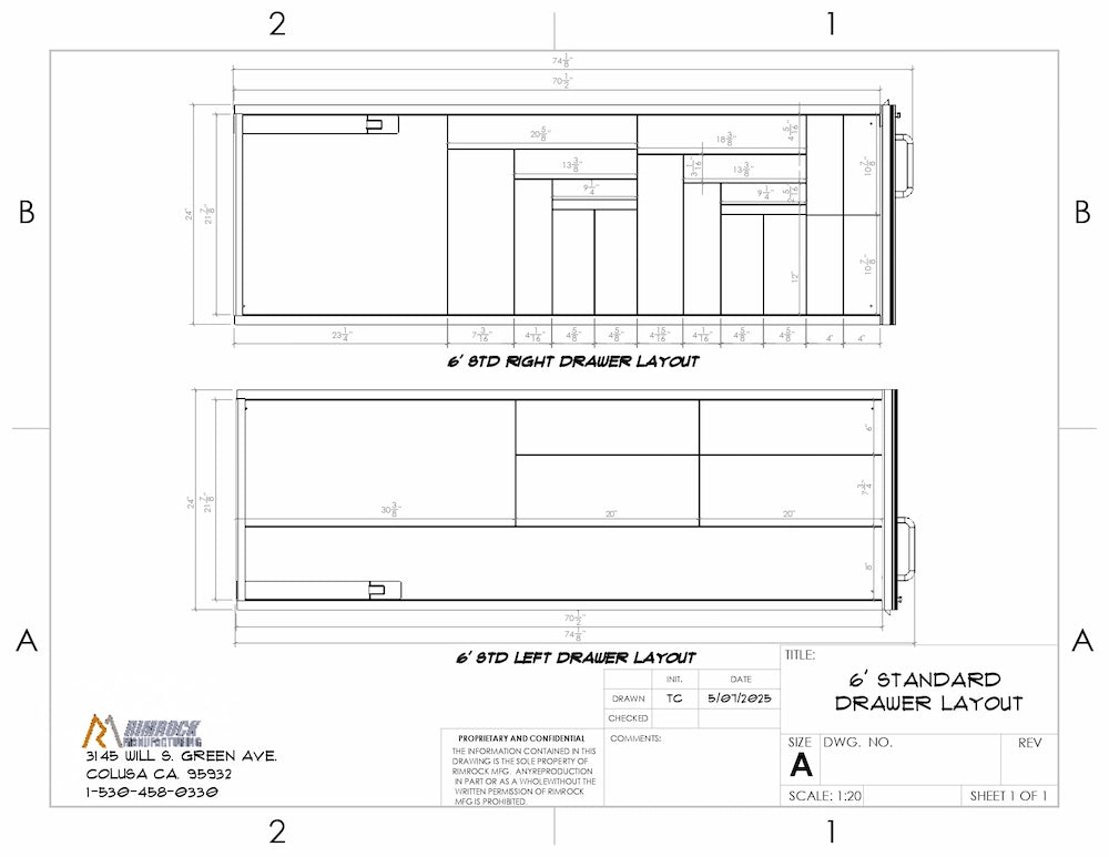 6‑drawer truck bed storage layout diagram.